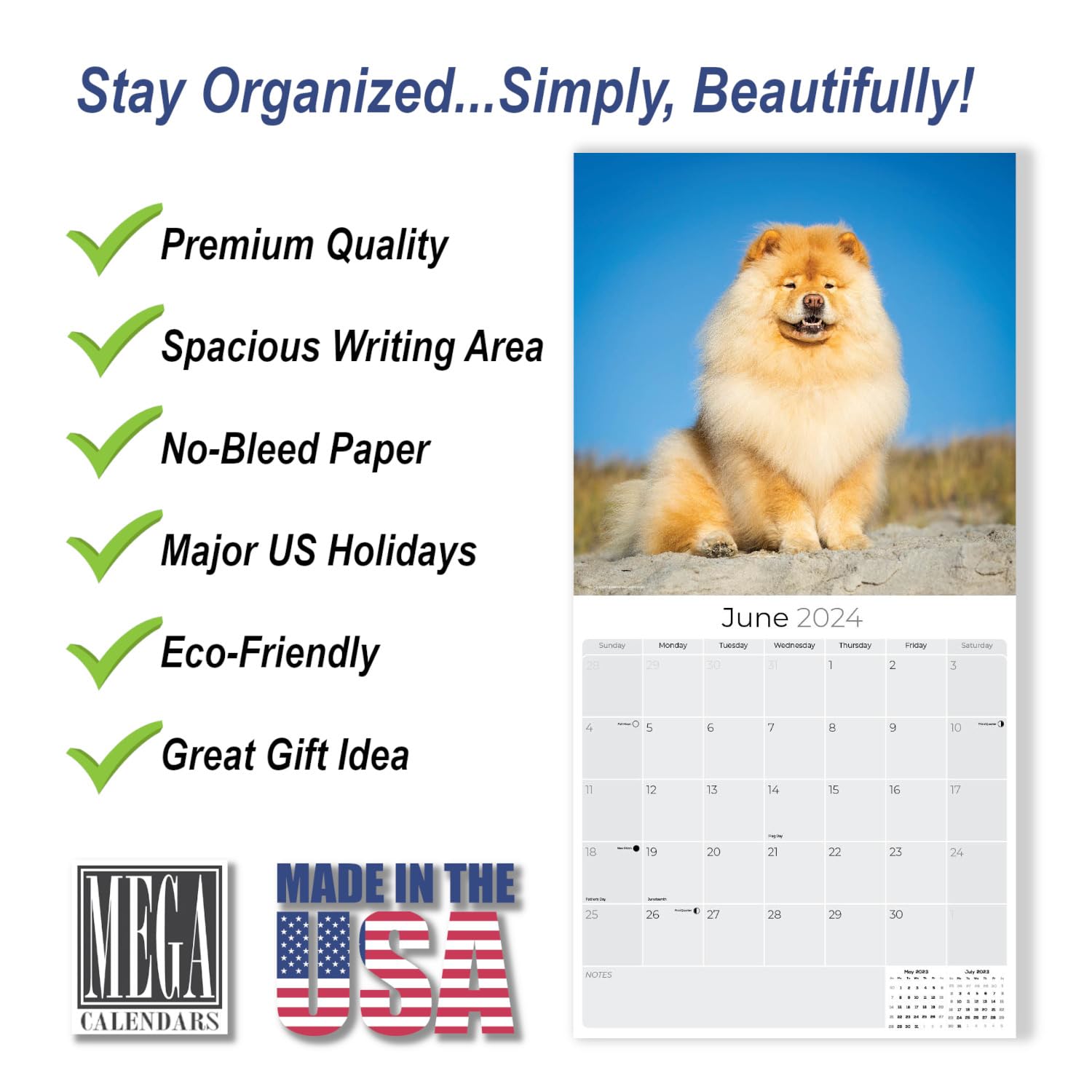 2023 2024 Chow Chow Calendar - Dog Breed Monthly Wall Calendar - 12 x 24 Open - Thick No-Bleed Paper - Giftable - Academic Teacher's Planner Calendar Organizing & Planning - Made in USA