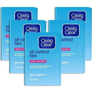oil control film replacment for clean & clear oil-absorbing sheets,5pack(total 300sheets)oil blotting sheets for face,9% larger,makeup friendly high-performance handy face blotting paper for oily skin