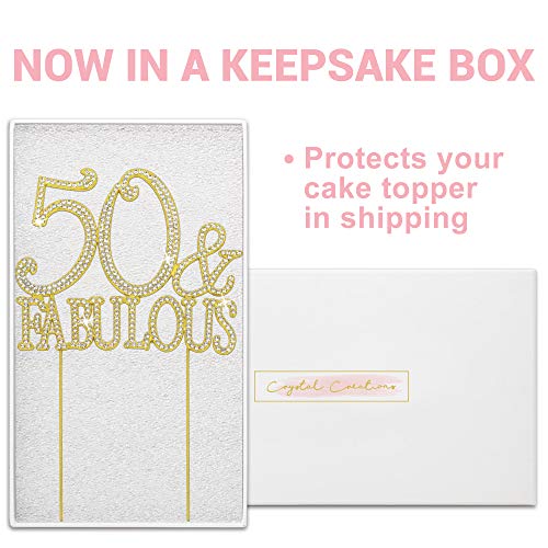 50 Cake Topper - Premium Gold Metal - 50 and Fabulous - 50th Birthday Party Sparkly Rhinestone Decoration Makes a Great Centerpiece - Now Protected in a Box