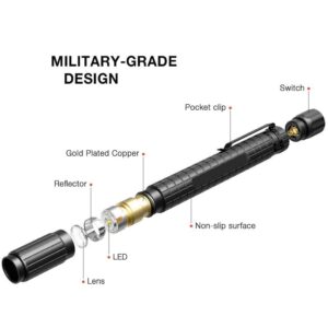 infray Small LED Flashlight, Zoomable, Handheld Mini Pocket-Sized EDC Tactical Pen Light with Super High Lumen LED, IPX5 Water-Resistant, 3 Light Modes, 2AAA Battery Powered