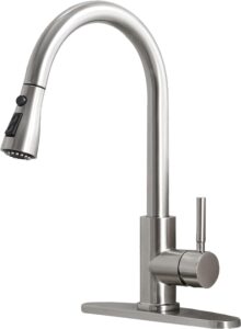 ufaucet brushed nickel kitchen faucet with pull down sprayer, high arc single hole kitchen sink faucet with sprayer, pull out commercial modern stainless steel kitchen faucets