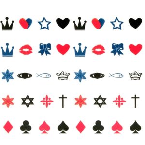 oottati small cute temporary tattoo finger crown spades red hearts (set of 2)
