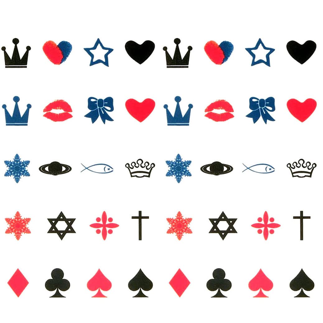 Oottati Small Cute Temporary Tattoo Finger Crown Spades Red Hearts (Set of 2)