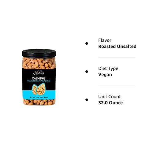 Cashews Roasted Unsalted (32 oz / 2 lbs) | Healthy Protein Snack, Natural Healthy Diet Friendly Snacks, Gift Giving | Whole Cashew | Certified Kosher - Vegan & Keto Friendly Superfood | Jaybee's Nuts