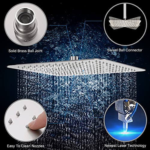 SR SUN RISE 12 Inch Rain Shower Head, High Pressure Rainfall Showerhead Large Waterfall Shower Head Ultra Thin Water Saving, Brushed Nickel 304 Stainless Steel