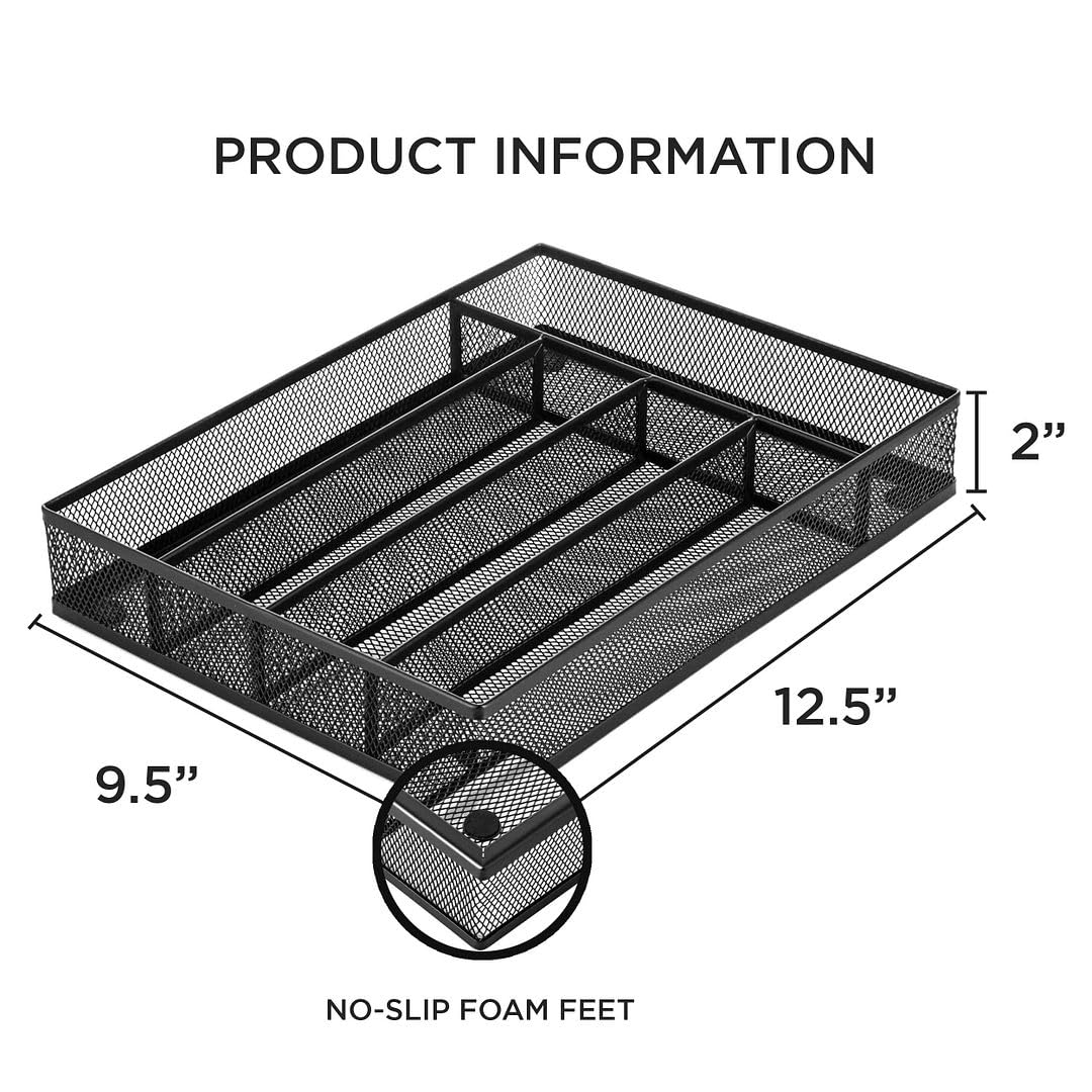 Halter Silverware Tray, Cutlery Tray, Flatware Tray Organizer, Steel Mesh Silverware Organizer, Kitchen Utensil Drawer Organizer with Non Slip Base, Cutlery Organizer in Drawer, Set of 2 (Small)