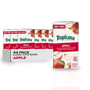 tropicana 100% juice box, apple juice, 4.23oz (pack of 44) - real fruit juices, vitamin c rich, no added sugars, no artificial flavors