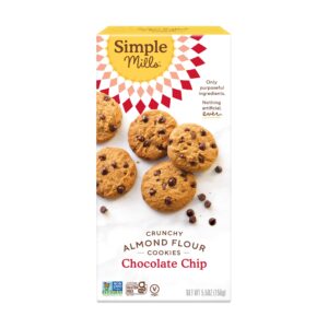simple mills almond flour crunchy cookies, chocolate chip - gluten free, vegan, healthy snacks, made with organic coconut oil, 5.5 ounce (pack of 1)
