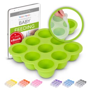 kiddo feedo baby food freezer tray with silicone clip-on lid - free e-book by award-winning author/dietitian - green