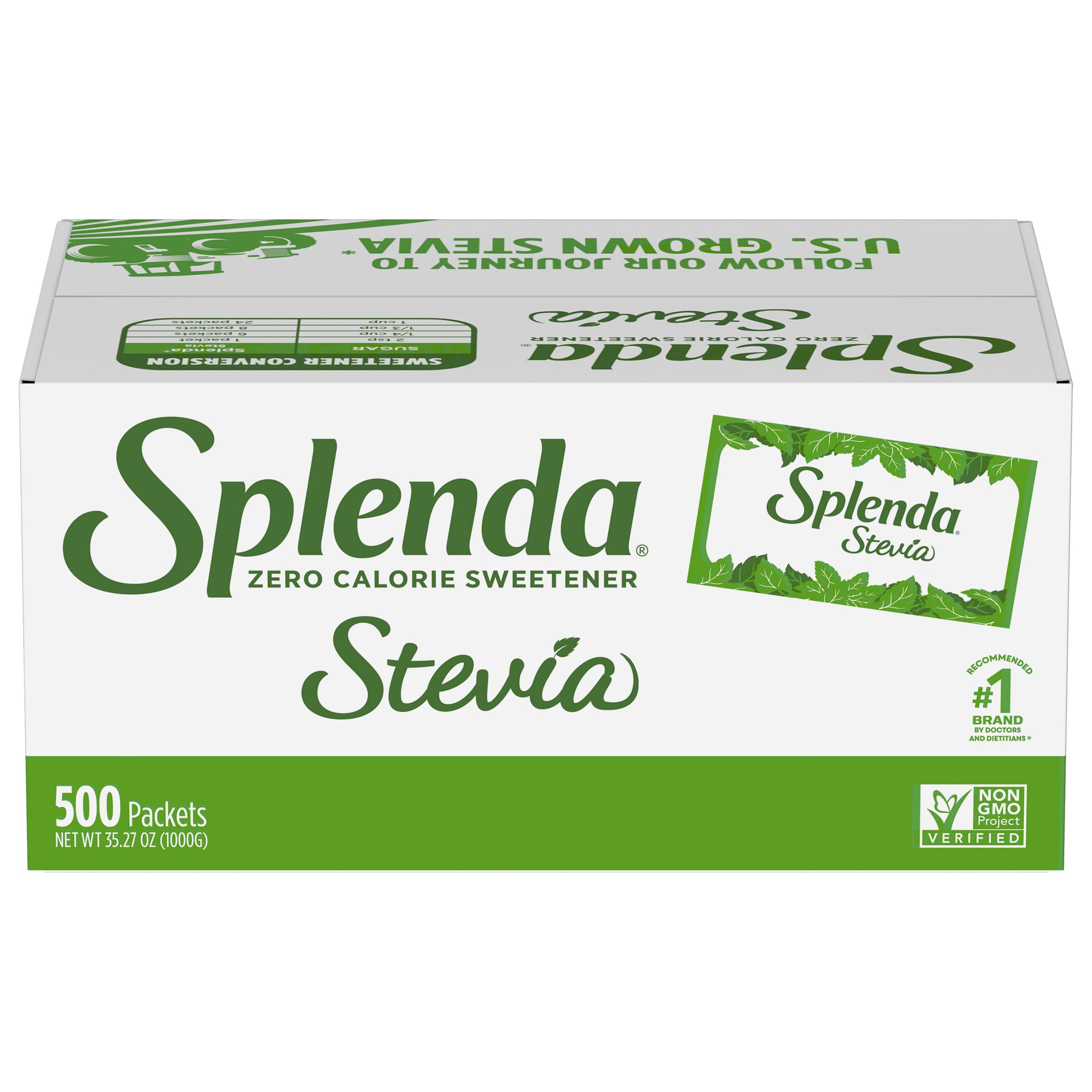 SPLENDA Stevia Zero Calorie Sweetener, Plant Based Sugar Substitute Granulated Powder, Single Serve Packets, 500 Count (Pack of 1)