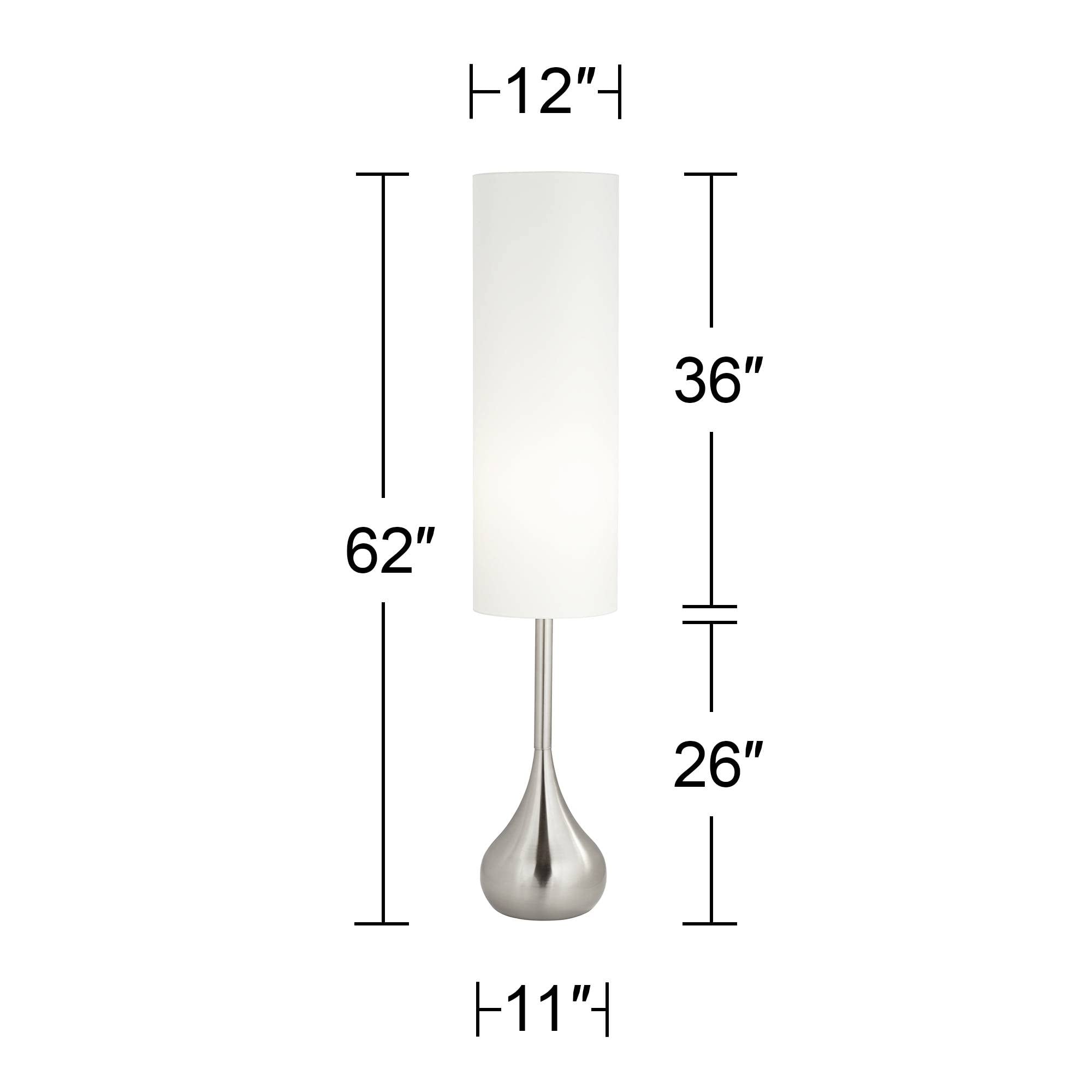 Possini Euro Design Mid Century Modern Retro Floor Lamp Standing 62" Tall Dark Bronze Metal Droplet Off-White Cotton Cylinder Shade Decor for Living Room Reading House Bedroom Home