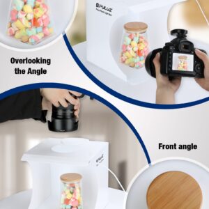 Mini Photo Studio Box, PULUZ 20cm Portable Photography Shooting Light Tent Kit, White Folding Lighting Softbox with 20 LED Lights + 6 Backdrops for Product Display