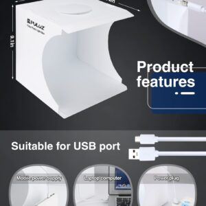 Mini Photo Studio Box, PULUZ 20cm Portable Photography Shooting Light Tent Kit, White Folding Lighting Softbox with 20 LED Lights + 6 Backdrops for Product Display