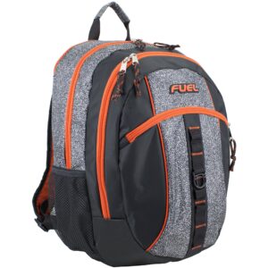 fuel sport active multi-functional ergonomic backpack with separate tech compartment (gray static dots/orange trim)