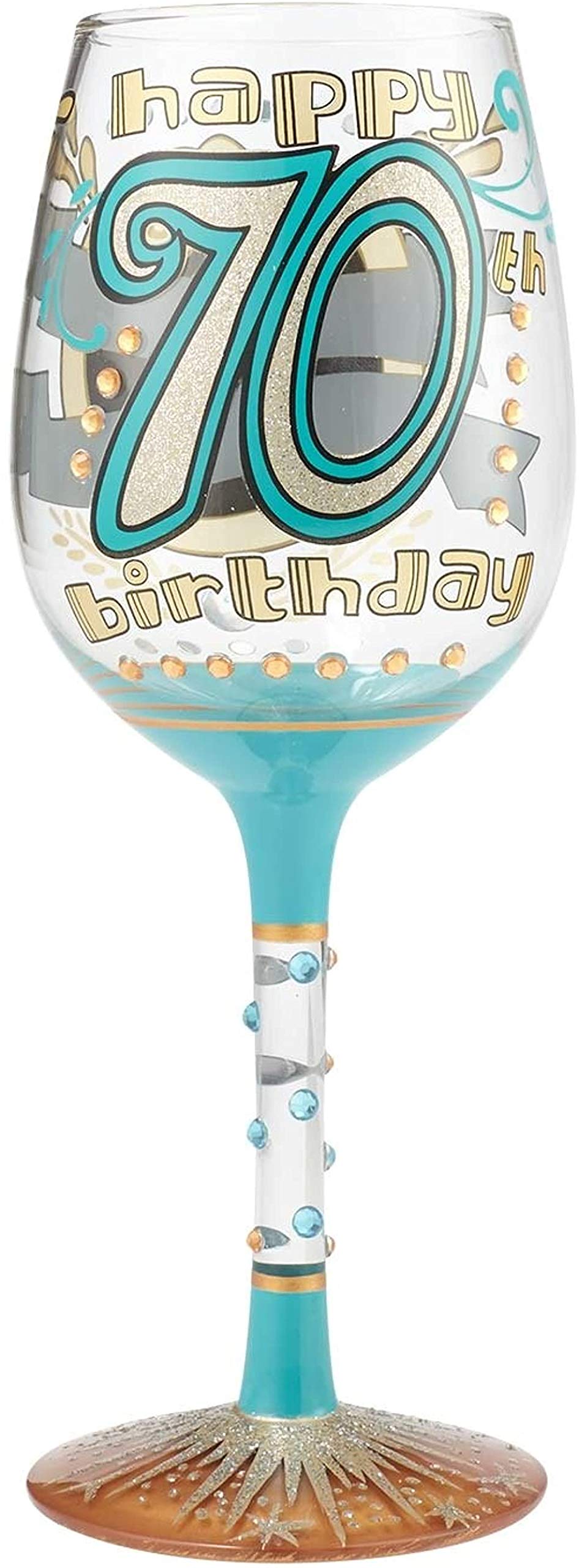 Enesco Designs by Lolita Hand-painted Artisan, 15 oz. 70th Birthday Wine Glass, Multicolor,6000740