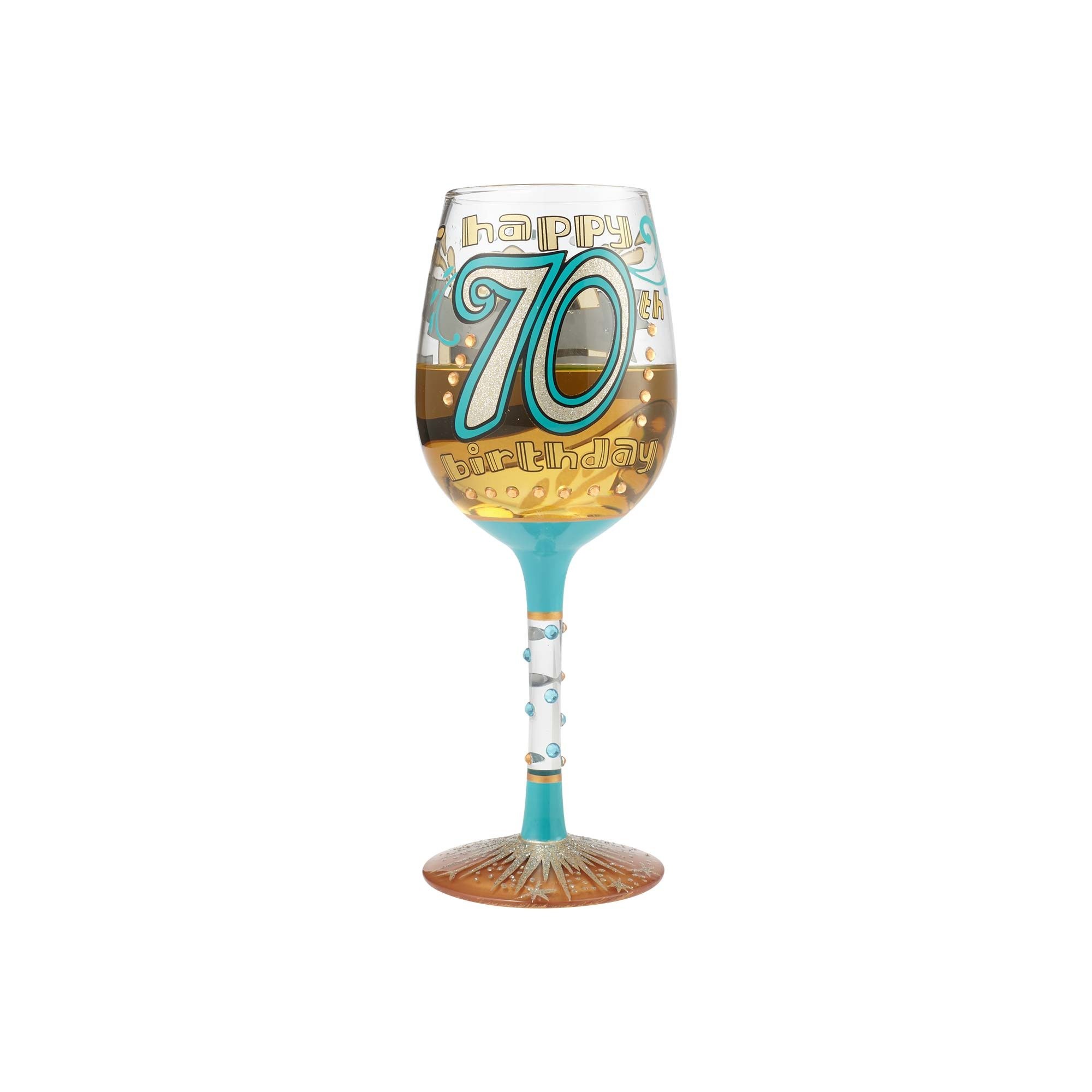 Enesco Designs by Lolita Hand-painted Artisan, 15 oz. 70th Birthday Wine Glass, Multicolor,6000740