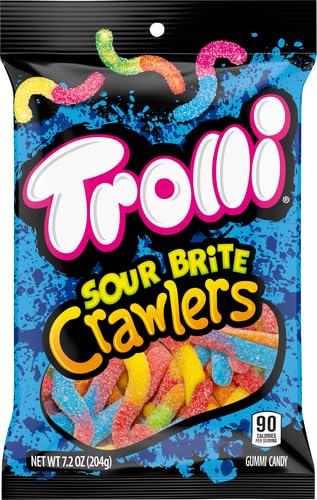 Trolli Sour Brite Crawlers Candy, Original Flavored Sour Gummy Worms, 7.2 Ounce