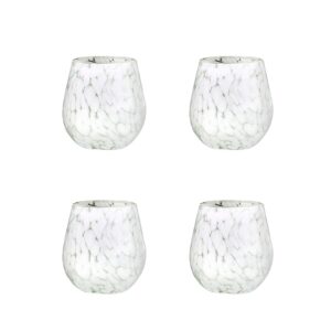 amici home carmen stemless wine glass | set of 4 | authentic mexican handmade glassware | wine glasses for red or white wine, cocktails | white marble design | 16 oz