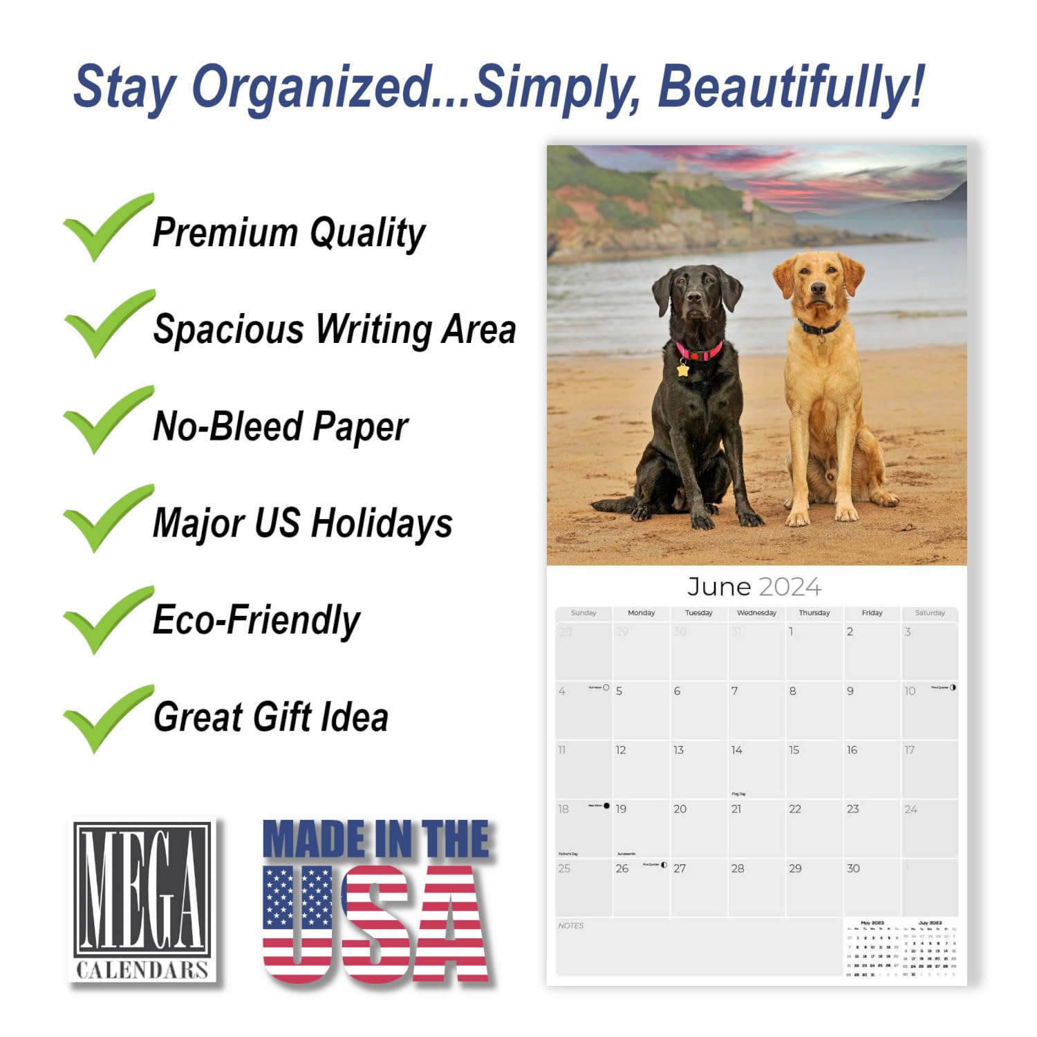 2023 2024 Labrador Retriever Calendar Mixed - Dog Breed Monthly Wall Calendar - 12 x 24 Open - Thick No-Bleed Paper - Giftable - Academic Teacher's Planner Calendar Organizing & Planning - Made in USA