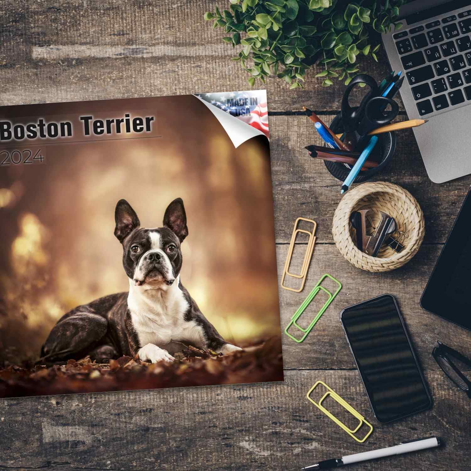 2023 2024 Boston Terrier Calendar - Dog Breed Monthly Wall Calendar - 12 x 24 Open - Thick No-Bleed Paper - Giftable - Academic Teacher's Planner Calendar Organizing & Planning - Made in USA