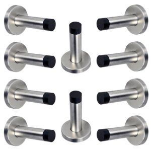 sumnacon stainless steel door stopper with sound dampening rubber bumper - 10 pcs wall mount door stop, contemporary safety door holder with hardware screws, brushed finish, 3.5 inch in height
