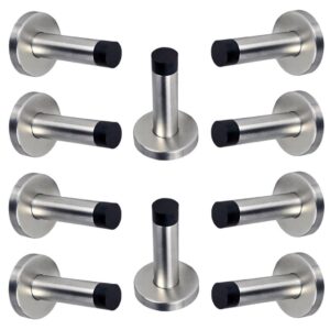 Sumnacon Stainless Steel Door Stopper with Sound Dampening Rubber Bumper - 10 pcs Wall Mount Door Stop, Contemporary Safety Door Holder with Hardware Screws, Brushed Finish, 3.5 Inch in Height