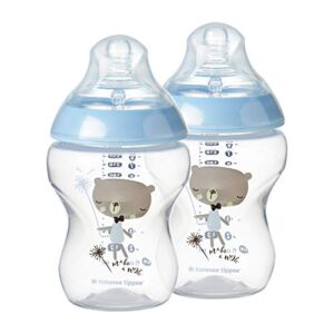 Tommee Tippee Closer to Nature Newborn Baby Bottle Starter Set | Breast-Like Nipple, Anti-Colic Valve - Blue, Boy