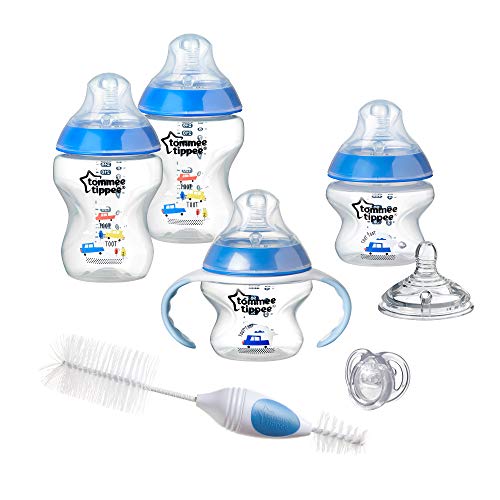 Tommee Tippee Closer to Nature Newborn Baby Bottle Starter Set | Breast-Like Nipple, Anti-Colic Valve - Blue, Boy