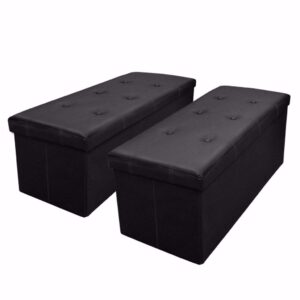 otto & ben [2pc set] folding toy box chest with memory foam seat, tufted faux leather trunk ottomans bench foot rest, black