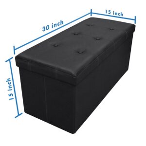 Otto & Ben [2pc Set] Folding Toy Box Chest with Memory Foam Seat, Tufted Faux Leather Trunk Ottomans Bench Foot Rest, Black
