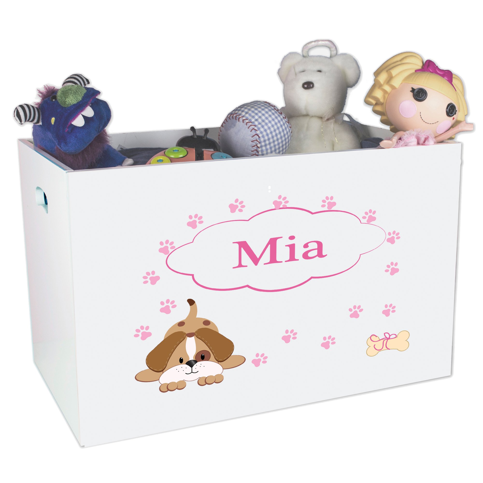 My Bambino Personalized Puppy Childrens Nursery White Open Toy Box