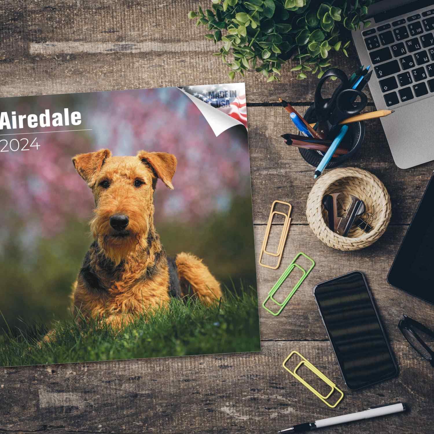 2023 2024 Airedale Calendar - Dog Breed Monthly Wall Calendar - 12 x 24 Open - Thick No-Bleed Paper - Giftable - Academic Teacher's Planner Calendar Organizing & Planning - Made in USA