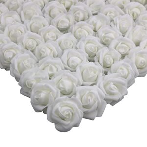 lightingsky 300pcs 1.7 inch real touch artificial rose head, diy 3d artificial flowers for wedding bouquets, room decoration (white)