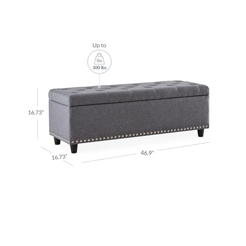 BELLEZE Modern Luxury Button-Tufted Ottoman Bench Footrest Upholstered Linen Fabric Decor for Living Room, Entryway, or Bedroom with Storage - Brentwood (Gray)