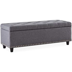 belleze modern luxury button-tufted ottoman bench footrest upholstered linen fabric decor for living room, entryway, or bedroom with storage - brentwood (gray)