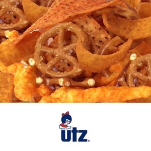 Utz Party Mix - 26 Ounce Barrel - Tasty Snack Mix Includes Corn/Nacho Tortillas, Pretzels, BBQ Corn Chips and Cheese Curls, Easy and Quick Party Snacks, Cholesterol Free and Trans-Fat Free