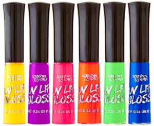 splashes & spills uv blacklight lip gloss - 6 color variety pack, 3.7g - day or night stage, clubbing or costume makeup
