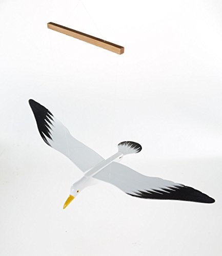 WitnyStore White Seagull Mobile Birds - Collectible Animal Art - Wooden Hand Made and Painted Birds in Flight Hanging Decor Wind Chimes Gifts and Souvenirs