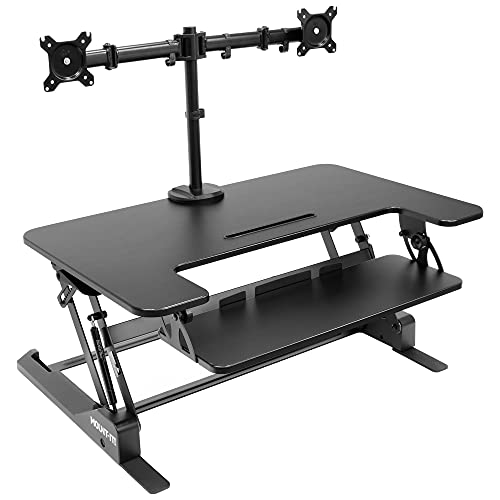 Mount-It! Standing Desk Converter with Bonus Dual Monitor Mount Included - Height Adjustable Stand Up Desk - Wide 36 Inch Sit Stand Workstation with Gas Spring Lift– Black (MI-7934)