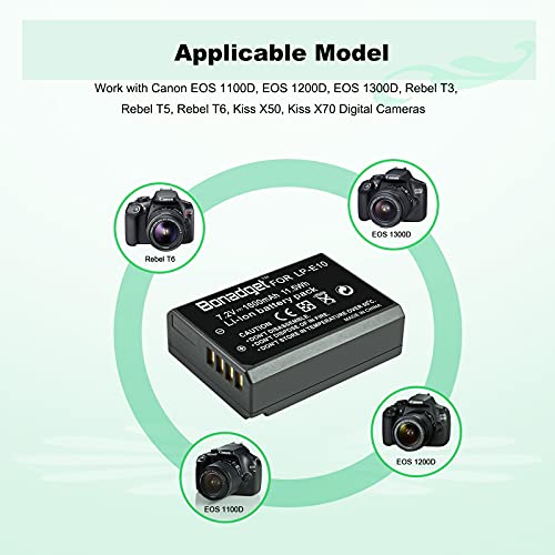 Bonadget 2 Pack LP-E10 Battery with LCD Dual Charger Kit for Canon EOS Rebel T3 T5 T6 T7,Kiss X50 X70 X80 X90,EOS 1100D EOS 1200D 1300D 1500D 2000D 3000D 4000D Digital Camera