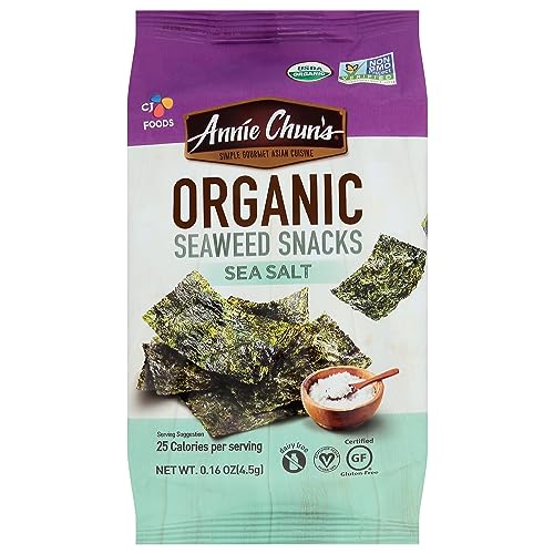 Annie Chun's - Crispy Organic Seaweed, Sea Salt Flavor, Keto, Vegan, Gluten-Free, Dairy-Free, Light And Airy Delicious Snacks, 0.16-Oz (Pack Of 12)