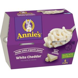 annie's white cheddar microwave mac and cheese with organic pasta cups, 4 ct, 8.04 oz