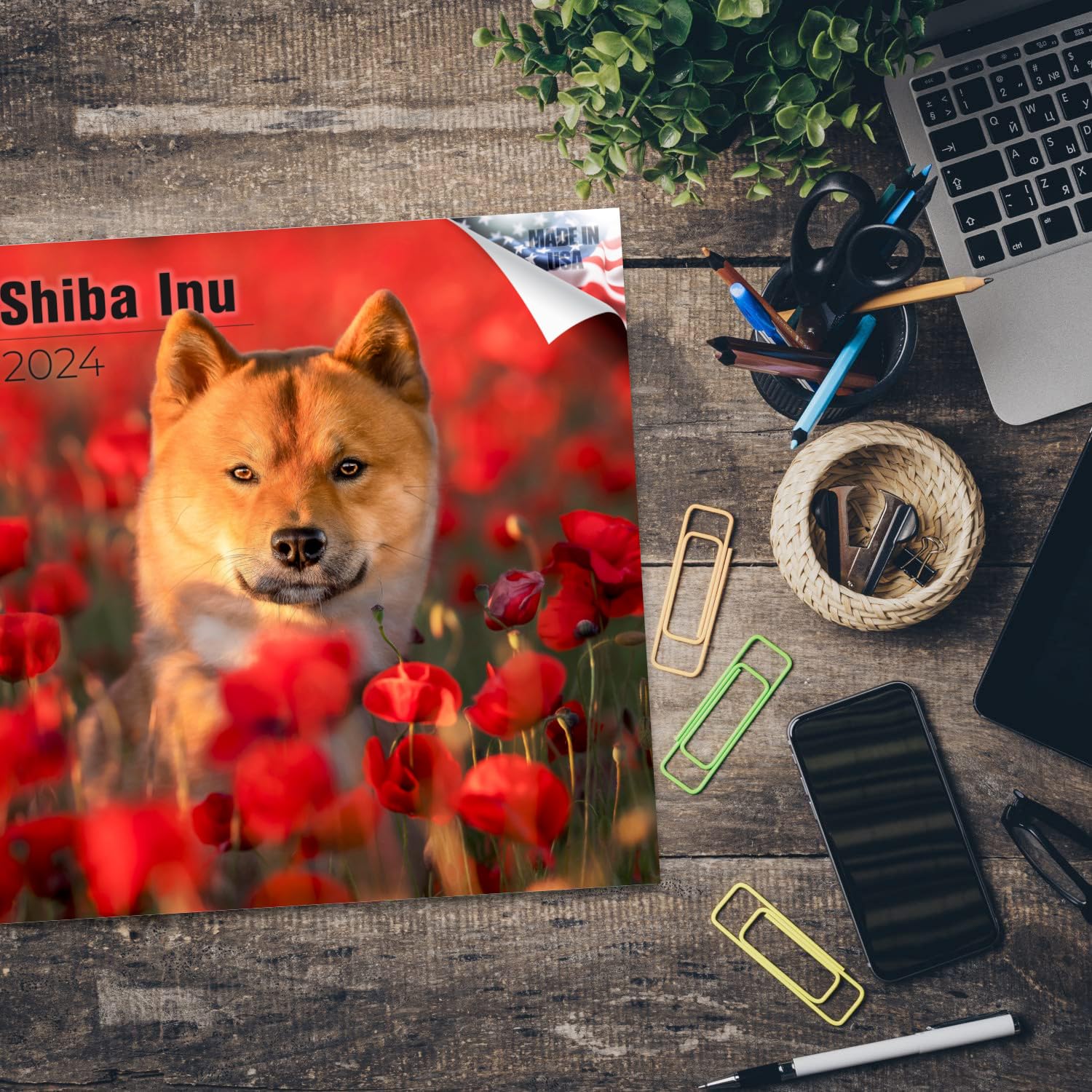 2023 2024 Shiba Inu Calendar - Dog Breed Monthly Wall Calendar - 12 x 24 Open - Thick No-Bleed Paper - Giftable - Academic Teacher's Planner Calendar Organizing & Planning - Made in USA