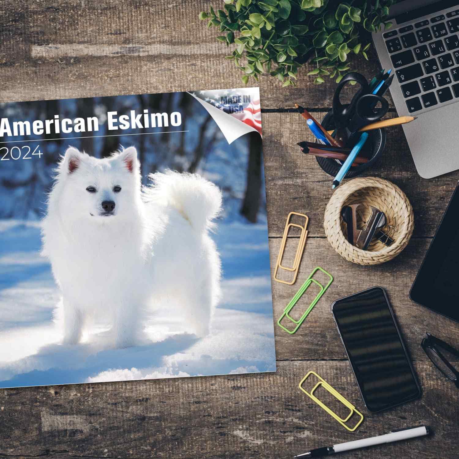 2023 2024 American Eskimo Dog Calendar - Dog Breed Monthly Wall Calendar - 12 x 24 Open - Thick No-Bleed Paper - Giftable - Academic Teacher's Planner Calendar Organizing & Planning - Made in USA