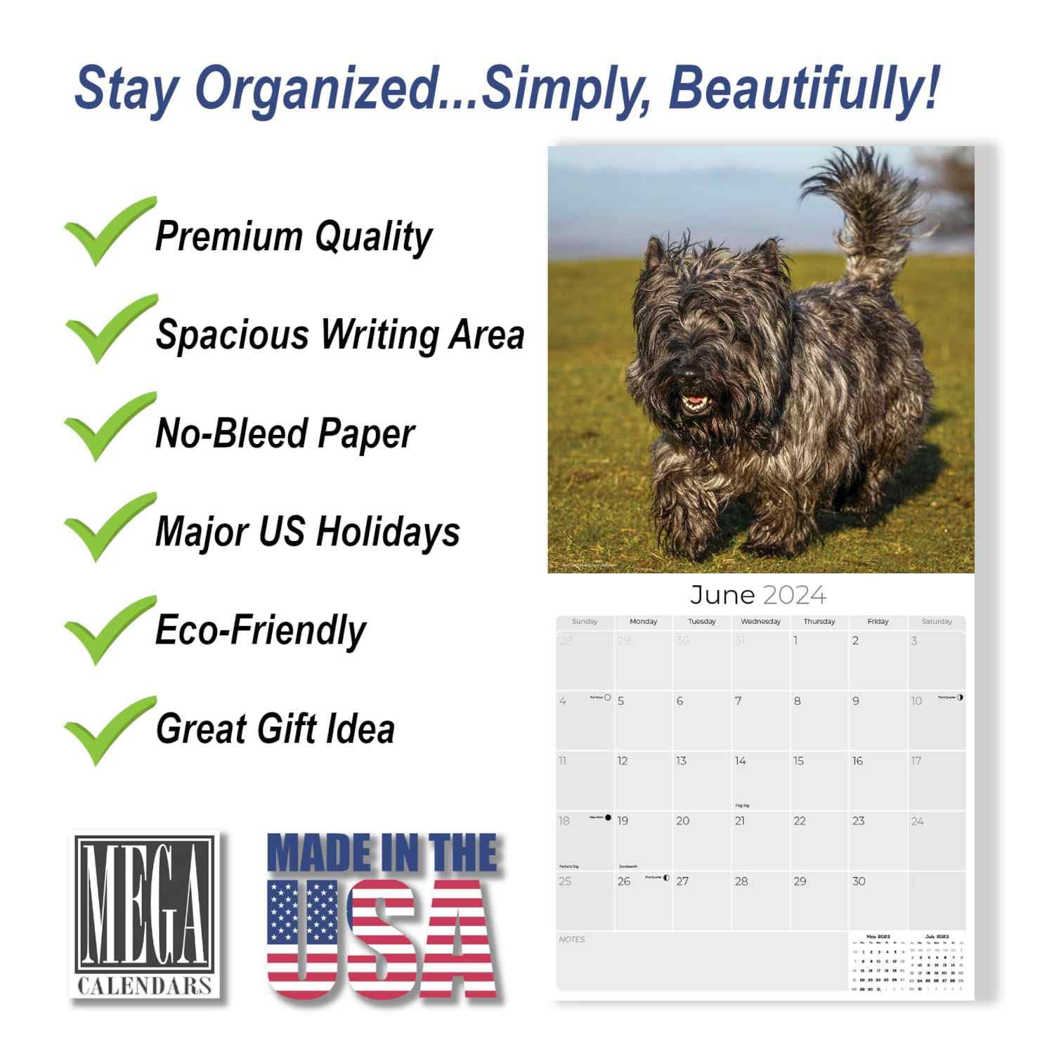 2023 2024 Cairn Terrier Calendar - Dog Breed Monthly Wall Calendar - 12 x 24 Open - Thick No-Bleed Paper - Giftable - Academic Teacher's Planner Calendar Organizing & Planning - Made in USA