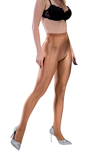 KFFYEYE 70D Women's Thickness Ultra Shine Stockings Pantyhose, Ultra Shimmery PLUS Footed Tight (Gold Coffee)