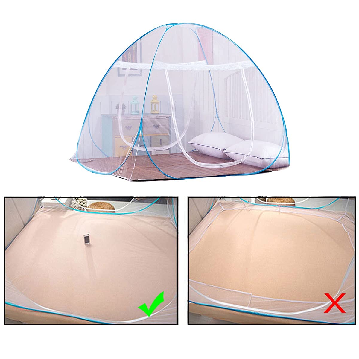 AMMER Pop-Up Mosquito Net Tent for Beds Portable Folding Design with Net Bottom for Baby Adults Trip (79 x71x59 inch)