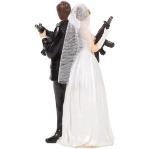 Juvale Wedding Cake Topper - Fun Wedding Couple Figures Decorations Gift (Bride Groom Figurines Holding Rifles)