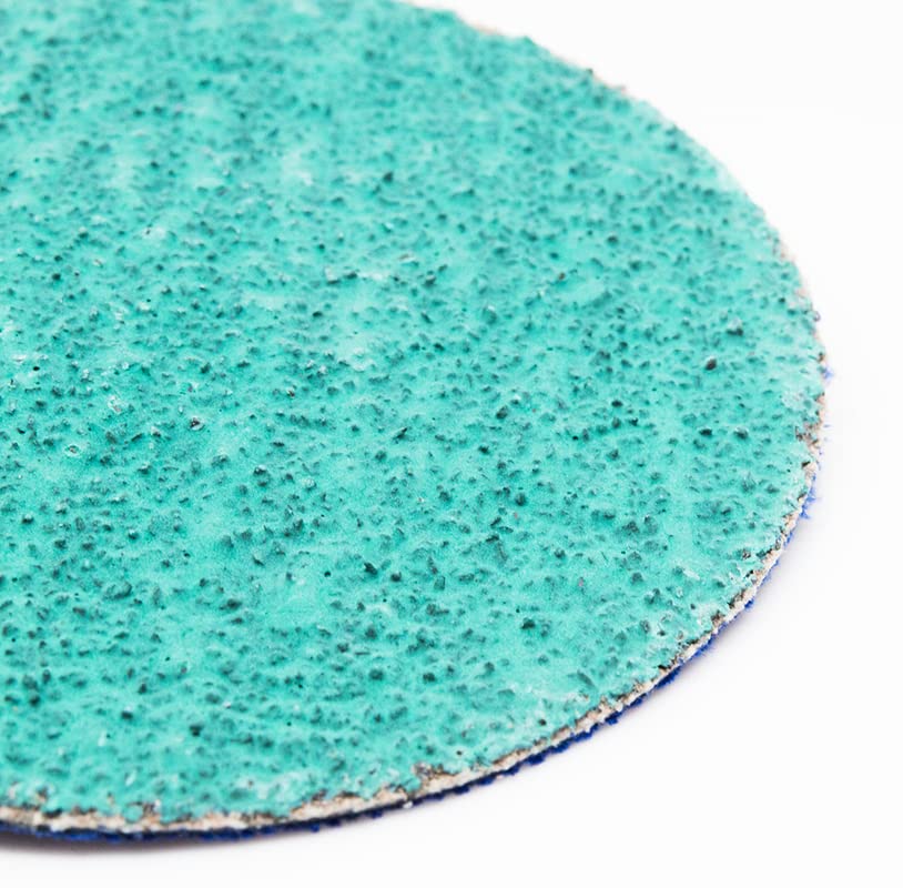Benchmark Abrasives 3" Quick Change Green Zirconia Sanding Discs with Male R-Type Backing for Surface Finish Grind Polish Burr Rust Paint Removal Use with Die Grinder (25 Pack) - 36 Grit