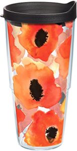 tervis watercolor poppy made in usa double walled insulated tumbler travel cup keeps drinks cold & hot, 24oz, classic